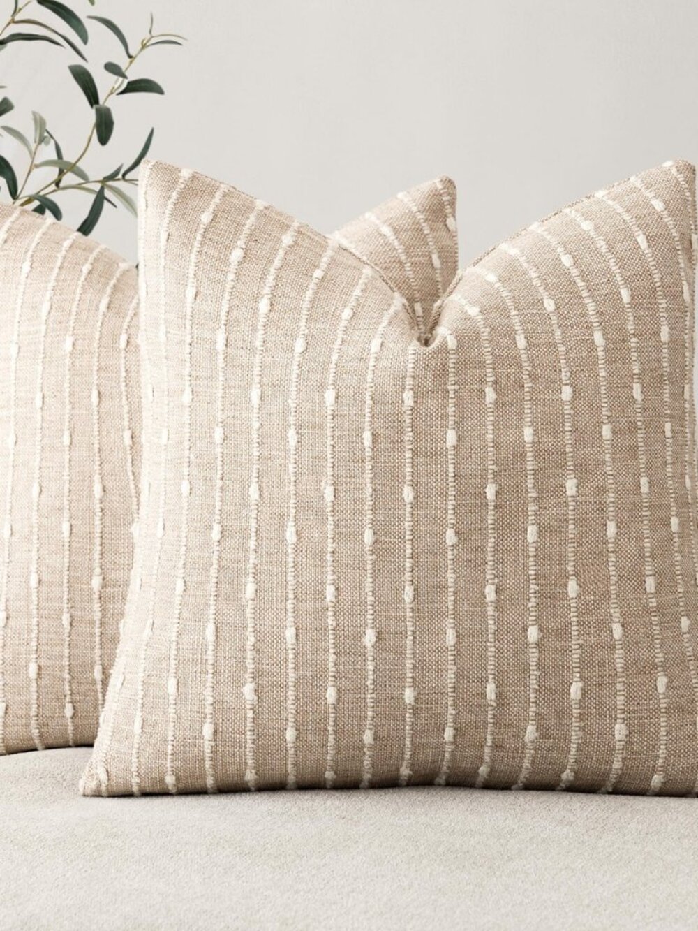 Decorative Striped Boucle Throw Pillow Cover 18x18 Natural Beige